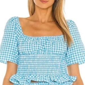 ⭐️ BCBG Generation Blue Gingham Smocked Top NWT